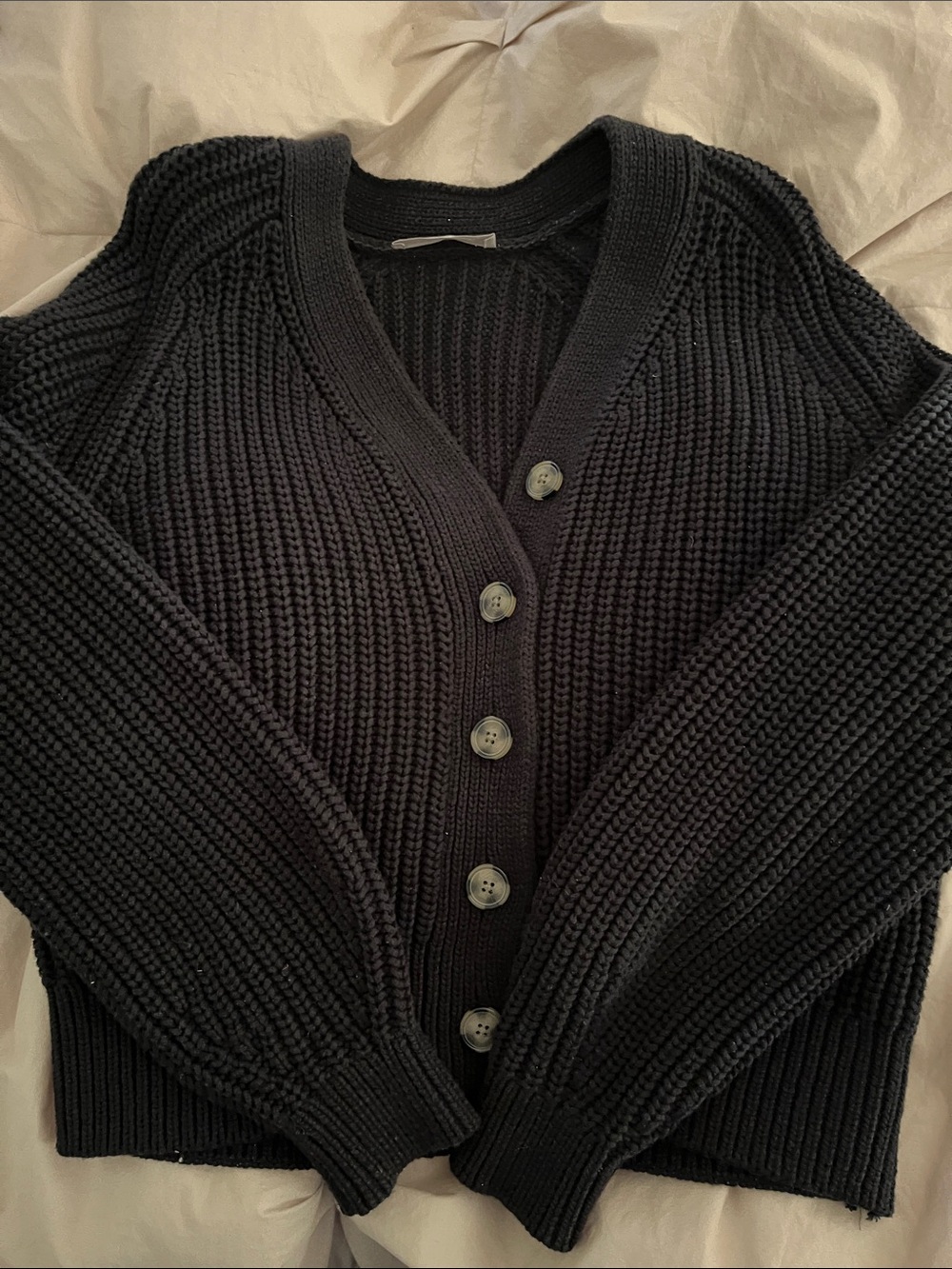 Everlane Black Chunky V-Neck Button Cardigan